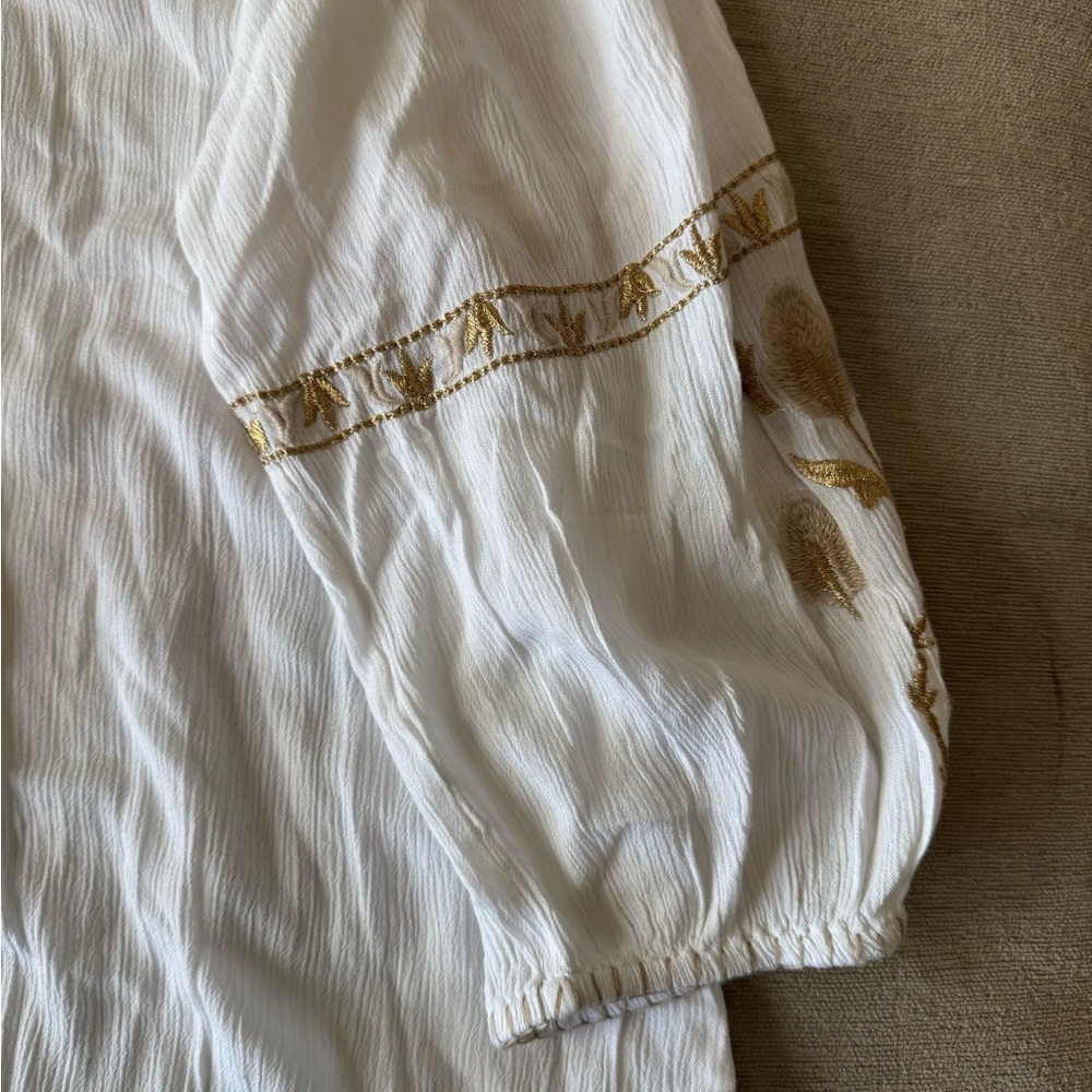Soft Surroundings Embroidered Peasant Blouse White Gold | petite large - Picture 14 of 14